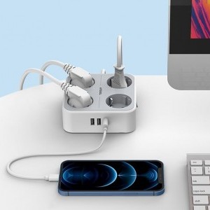 TESSAN TS-302-C-GR 4x hálózati elosztó + 2x USB-A, 1x USB-C töltő 2m-1