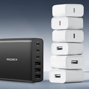 Rocoren hálózati töltő adapter GaN 3x USB-C, 3x USB-A, 100W (fekete)-2