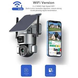 KF Concept WiFi napelemes biztonsági kültéri dual 4K kamera beépített akkumulátorral, mikrofonnal, hangszóróval, infravörös éjszakai 40m hatótávval (KF50.0036)-1