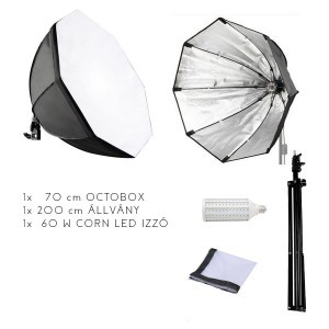 70 cm. Ernyőként nyitható NL octobox szoftbox szett 60W LED izzóval és 200 cm állvánnyal