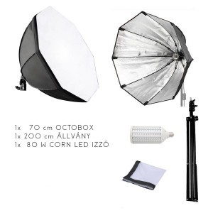70 cm. Ernyőként nyitható NL octobox szoftbox szett 80W LED izzóval és 200 cm állvánnyal