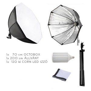 70 cm. Ernyőként nyitható NL octobox szoftbox szett 120W LED izzóval és 200 cm állvánnyal