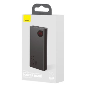 Powerbank Baseus Adaman Metal 20000mAh, PD, QC 3.0, 65W, 2xUSB + USB-C + micro USB, (fekete) 