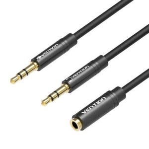 Audio kábel 2x 3.5mm apa - 3.5mm anya Vention BBOBY 0.3m (fekete)-0