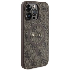 Guess 4G Collection Bőr Fém Logó MagSafe GUHMP14XG4GFRW tok iPhone 14 Pro Max barna