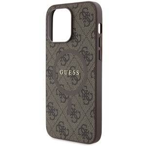 Guess 4G Collection Bőr Fém Logó MagSafe GUHMP14XG4GFRW tok iPhone 14 Pro Max barna