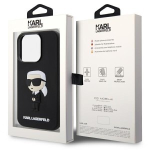 Original Pouch KARL LAGERFELD hardcase Rubber Ikonik 3D KLHCP14L3DRKINK tok for Iphone 14 Pro Black