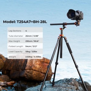 K&F Concept T254A7+BH-28L fényképező állvány, tripod gömbfejjel 230cm (KF09.119)-5