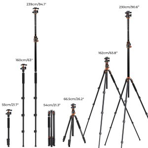 K&F Concept T254A7+BH-28L fényképező állvány, tripod gömbfejjel 230cm (KF09.119)-1