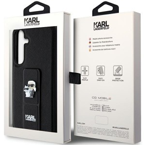 Original Pouch KARL LAGERFELD hardcase Gripstand Saffiano Karl&Choupette Pins KLHCS24SGSAKCPK Samsung Galaxy S24 tok fekete