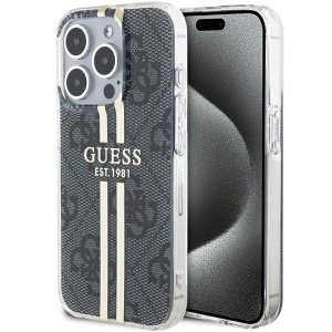 Original Case GUESS IML 4G Gold Stripe GUHCP15XH4PSEGK tok iPhone 15 Pro Max fekete