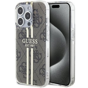 Original Case GUESS IML 4G Gold Stripe GUHCP15LH4PSEGW tok for iPhone 15 Pro barna