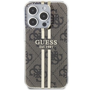 Original Case GUESS IML 4G Gold Stripe GUHCP15LH4PSEGW tok for iPhone 15 Pro barna