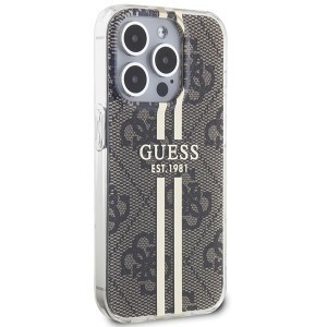 Original Case GUESS IML 4G Gold Stripe GUHCP15LH4PSEGW tok for iPhone 15 Pro barna