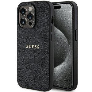 Original Case GUESS hardcase 4G Collection Leather Metal Logo MagSafe GUHMP15LG4GFRK for iPhone 15 Pro fekete tok