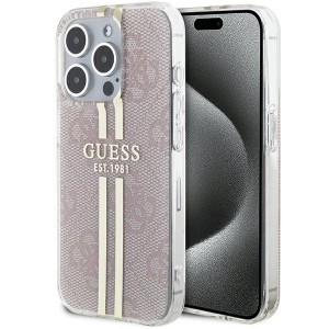 Original Guess IML 4G Gold Stripe GUHCP15LH4PSEGP tok Iphone 15 Pro-hoz rózsaszín