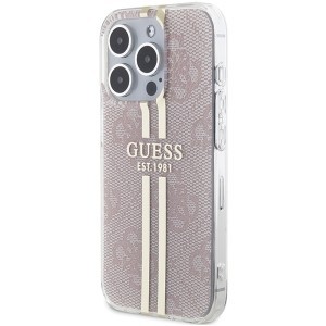 Original Guess IML 4G Gold Stripe GUHCP15LH4PSEGP tok Iphone 15 Pro-hoz rózsaszín