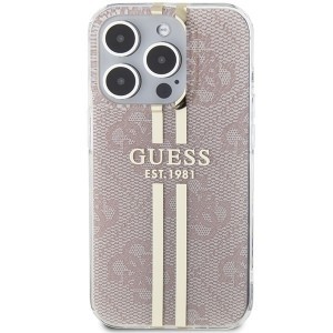 Original Guess IML 4G Gold Stripe GUHCP15LH4PSEGP tok Iphone 15 Pro-hoz rózsaszín