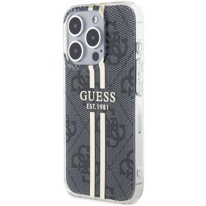 Original Case GUESS IML 4G Gold Stripe GUHCP15LH4PSEGK tok iPhone 15 Pro fekete