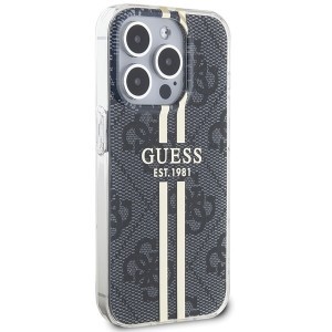 Original Case GUESS IML 4G Gold Stripe GUHCP15LH4PSEGK tok iPhone 15 Pro fekete