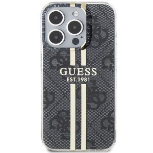 Original Case GUESS IML 4G Gold Stripe GUHCP15LH4PSEGK tok iPhone 15 Pro fekete