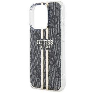 Original Case GUESS IML 4G Gold Stripe GUHCP15LH4PSEGK tok iPhone 15 Pro fekete