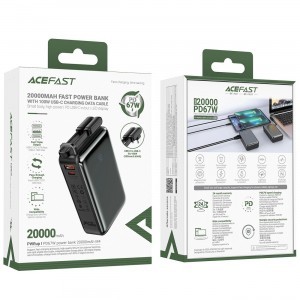 Acefast M4 PD 67W 20000mAh Powerbank beépített kábellel - fekete