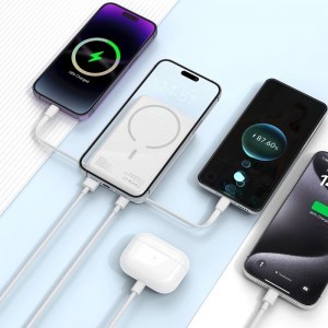 Tech-Protect LifeMag PB31 Powerbank MagSafe kompatibilis 10000mAh 15W USB-C / USB-A / beépített USB-C / Lightning kábelekkel - fehér-4