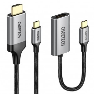 Choetech kit adapter HUB USB Type C - HDMI 2.0 (3840 x 2160 @ 60Hz) szürke (HUB-H12) + USB kábel Type C - HDMI (3840 x 2160 @ 60Hz) 2m szürke (CH0021)