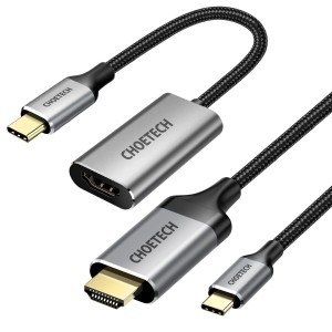 Choetech kit adapter HUB USB Type C - HDMI 2.0 (3840 x 2160 @ 60Hz) szürke (HUB-H12) + USB kábel Type C - HDMI (3840 x 2160 @ 60Hz) 2m szürke (CH0021)