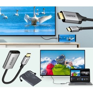 Choetech kit adapter HUB USB Type C - HDMI 2.0 (3840 x 2160 @ 60Hz) szürke (HUB-H12) + USB kábel Type C - HDMI (3840 x 2160 @ 60Hz) 2m szürke (CH0021)