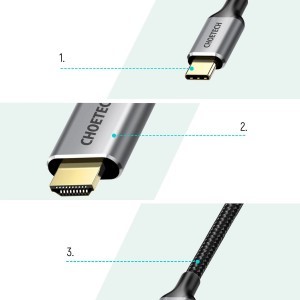 Choetech kit adapter HUB USB Type C - HDMI 2.0 (3840 x 2160 @ 60Hz) szürke (HUB-H12) + USB kábel Type C - HDMI (3840 x 2160 @ 60Hz) 2m szürke (CH0021)