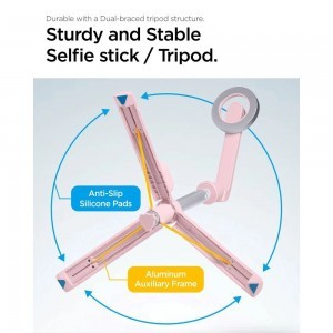 Spigen S570W Bluetooth-os selfie bot és MagSafe tripod - rózsaszín-11