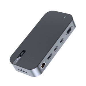 HUB Choetech M52 USB-C - USB-C PD/USB-C/USB-A/HDMI/VGA/DP/SD/TF/RJ45/AUX - szürke