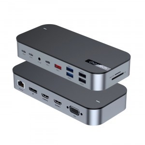 HUB Choetech M52 USB-C - USB-C PD/USB-C/USB-A/HDMI/VGA/DP/SD/TF/RJ45/AUX - szürke