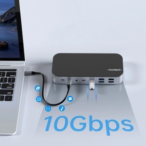 HUB Choetech M52 USB-C - USB-C PD/USB-C/USB-A/HDMI/VGA/DP/SD/TF/RJ45/AUX - szürke