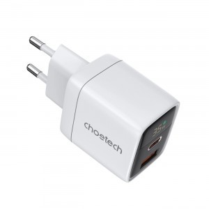 Choetech PD6052 USB-C USB-A PD 35W GaN hálózati töltő kijelzővel - fehér