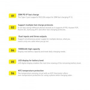 Baseus Bipow gyors töltésű power bank 10000mAh 20W fehér (Overseas Edition) + USB-A - Micro USB kábel 0.25m fehér (PPBD050502)-17