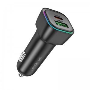 Borofone autós töltő BZ28A Trophie - USB + Type C - QC 3.0 PD 30W 3A fekete