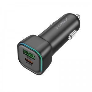 Borofone autós töltő BZ28A Trophie - USB + Type C - QC 3.0 PD 30W 3A fekete