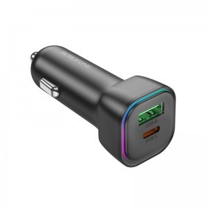 Borofone autós töltő BZ28A Trophie - USB + Type C - QC 3.0 PD 30W 3A fekete