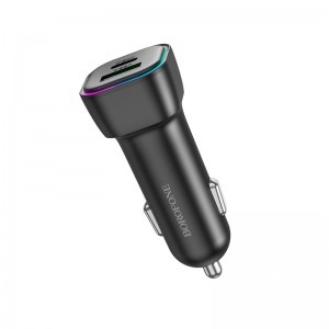 Borofone autós töltő BZ28A Trophie - USB + Type C - QC 3.0 PD 30W 3A fekete