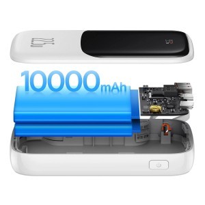 Baseus Qpow powerbank 10000mAh beépített USB Type-C kábellel 22.5W Gyors Töltés SCP AFC FCP fehér (PPQD020102)