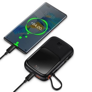 Baseus Qpow powerbank 10000mAh beépített USB Type-C kábellel 22.5W Gyors Töltés SCP AFC FCP fehér (PPQD020102)