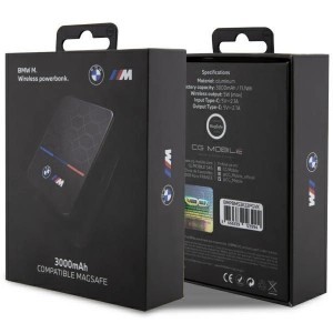 BMW Induktív Powerbank BMPBMS3K22PGVK 5W 3000mAh + kábel fekete/fekete M Collection MagSafe-3