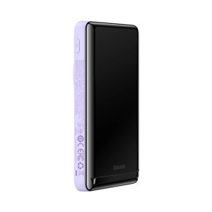 Baseus Magnetic Bracket Vezeték Nélküli Gyors Töltésű Powerbank 10000mAh 20W Lila (Xiaobai sorozatú gyors töltő Kábellel USB-C - USB-C, 60W (20V/3A), 50cm Fehér)