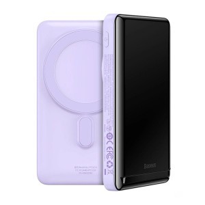 Baseus Magnetic Bracket Vezeték Nélküli Gyors Töltésű Powerbank 10000mAh 20W Lila (Xiaobai sorozatú gyors töltő Kábellel USB-C - USB-C, 60W (20V/3A), 50cm Fehér)