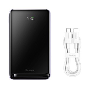 Baseus Magnetic Bracket Vezeték Nélküli Gyors Töltésű Powerbank 10000mAh 20W Lila (Xiaobai sorozatú gyors töltő Kábellel USB-C - USB-C, 60W (20V/3A), 50cm Fehér)