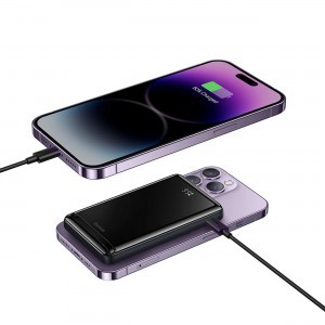 Baseus Magnetic Bracket Vezeték Nélküli Gyors Töltésű Powerbank 10000mAh 20W Lila (Xiaobai sorozatú gyors töltő Kábellel USB-C - USB-C, 60W (20V/3A), 50cm Fehér)