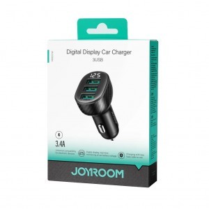 Joyroom JR-CCD03 3.4A autós töltő 3x USB-A kijelzővel - fekete